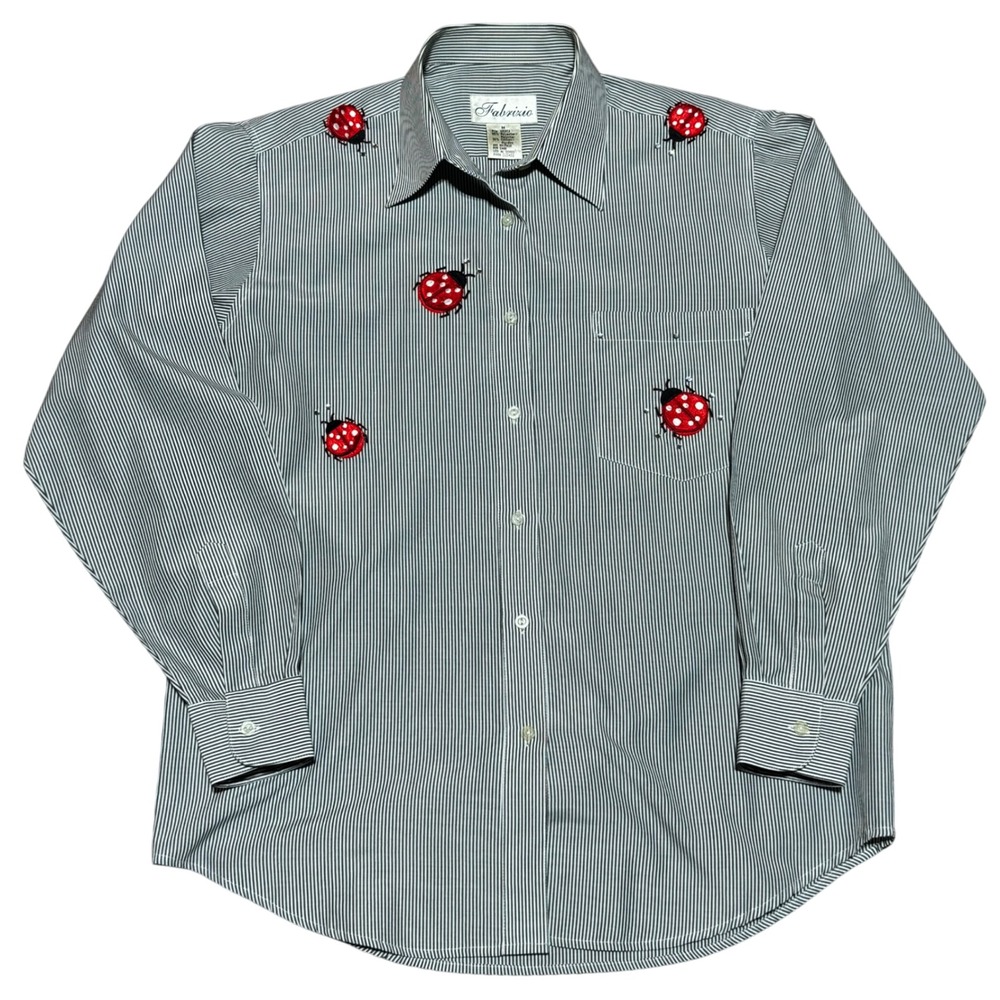 Vintage‎ Fabrizio Striped Button-Down Shirt – Ladybug Embroidered Detail (M)